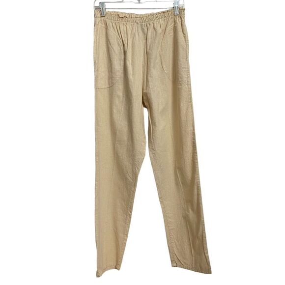 Produce Company Women's Pull On Pants Size M Cotton Textured Pockets Buttercream - Picture 1 of 14